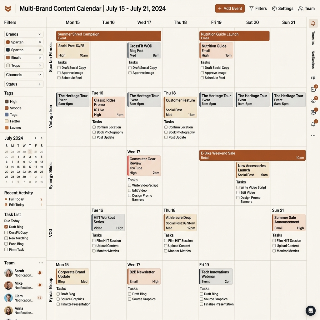 AI-assisted brand content calendar from the five-brand workflow