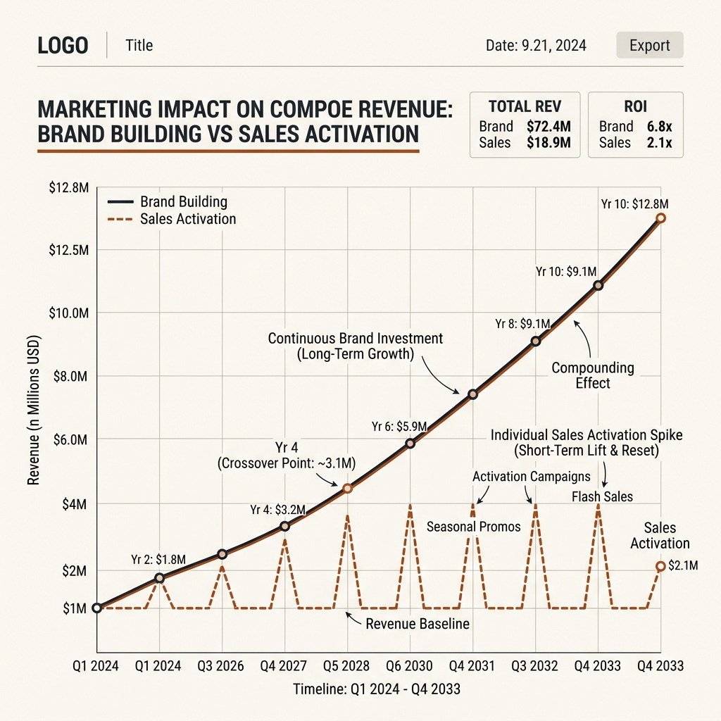 Brand Building vs Sales Activation Compounding Growth Curves